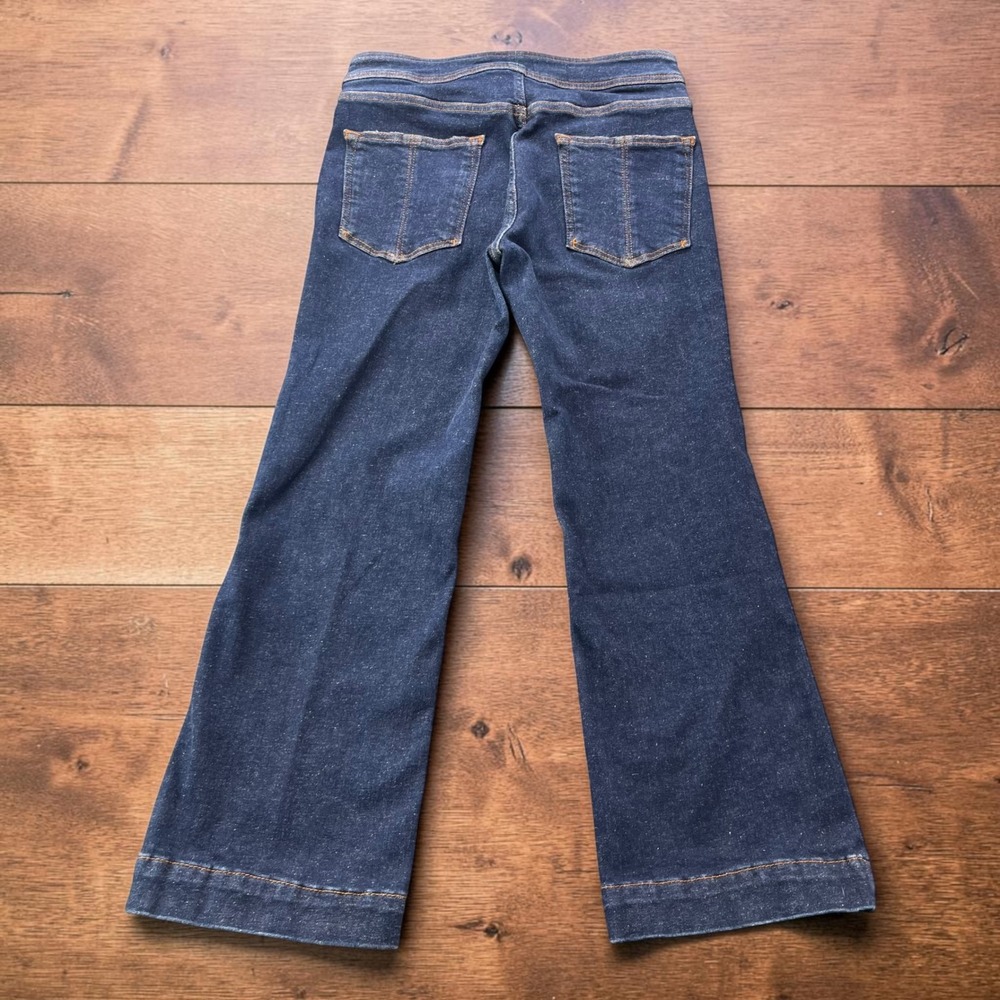 Pilcro Anthropologie Dark Wash Seam Detail Flare Jeans Size 31 Indigo Wide Leg - Picture 2 of 13